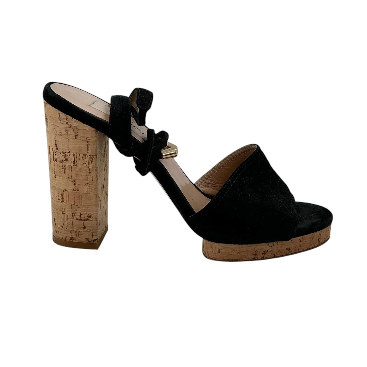 Valentino Garavani Black Suede Cork Platform Sandals