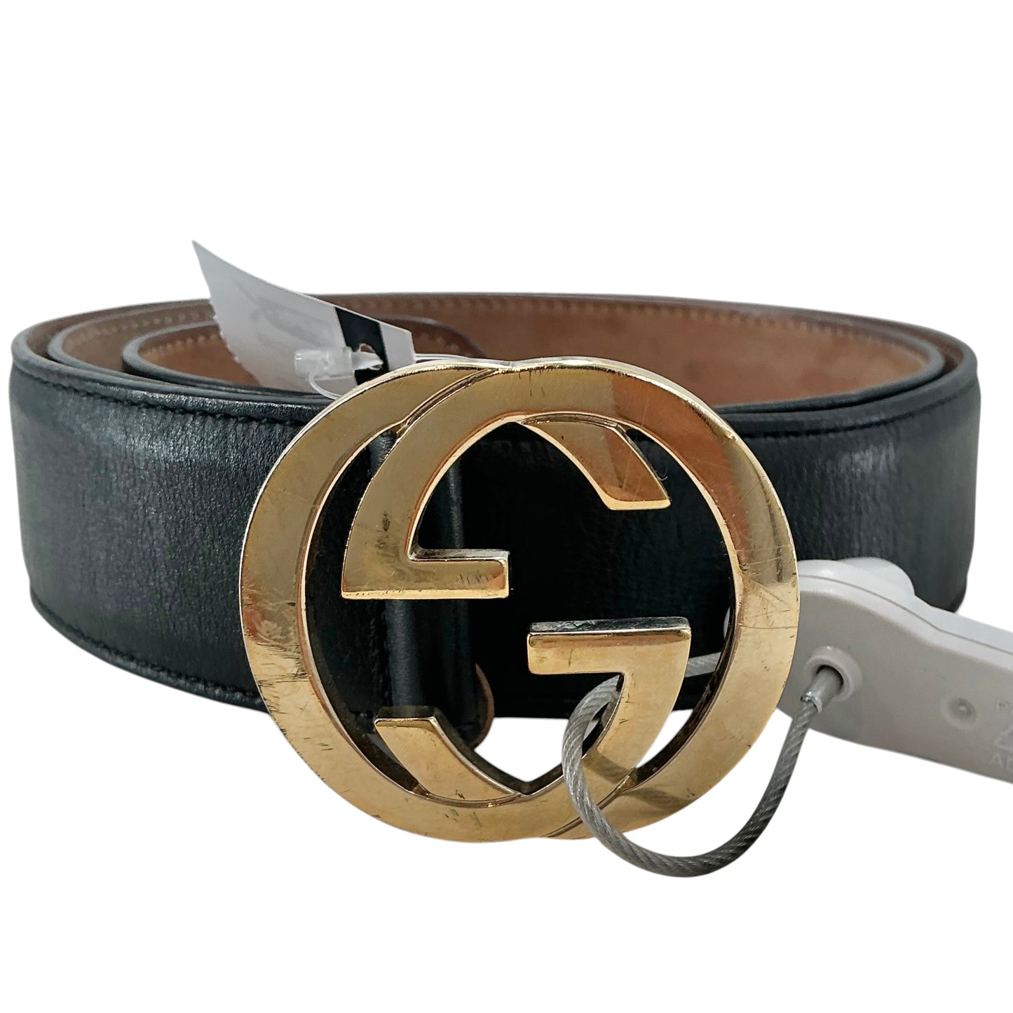 Gucci Black Leather Interlocking G Gold Buckle Belt