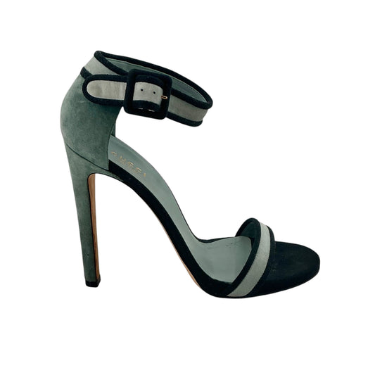 Gucci Suede Two-Tone Colorblock Ankle-Strap Sandals