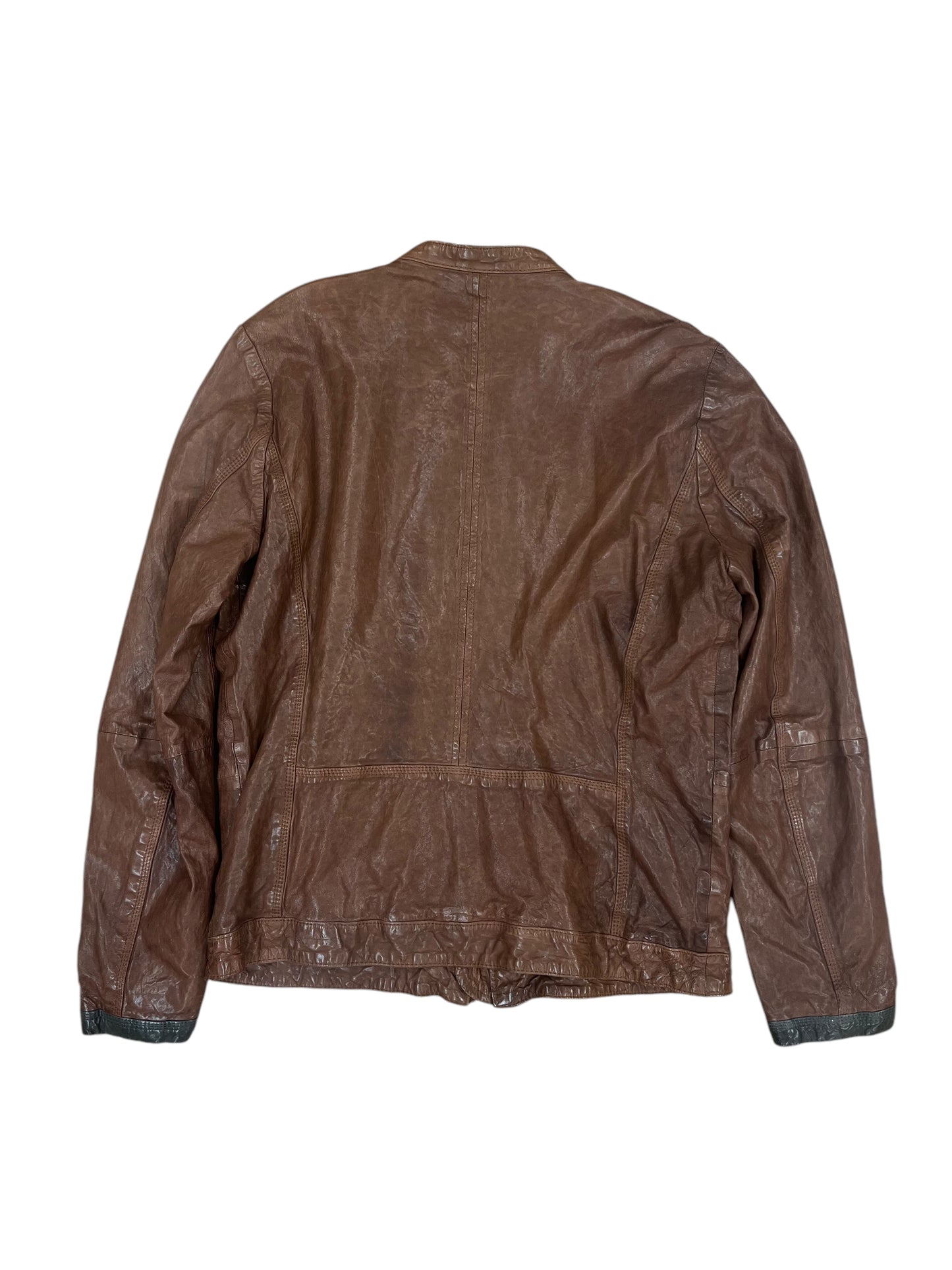 Diesel Brown 3 Zip Leather Jacket