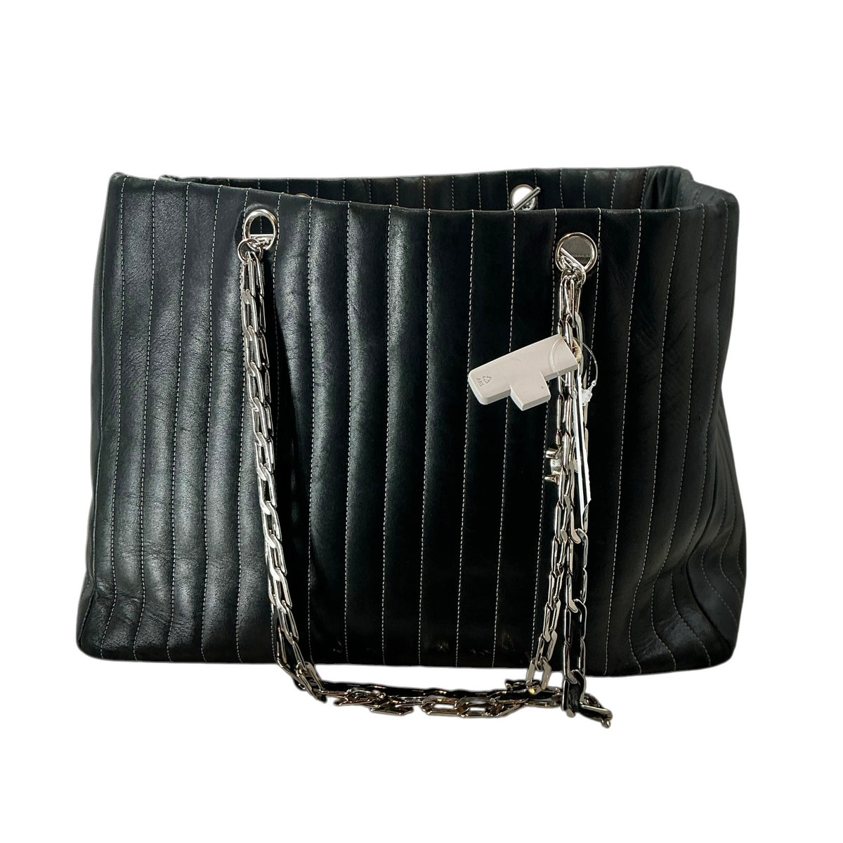 Vintage Chanel Black Lambskin Vertical Quilted Mademoiselle Large Ligne Tote Bag