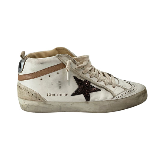 Golden Goose Mid Star White Leather Distressed Sneakers
