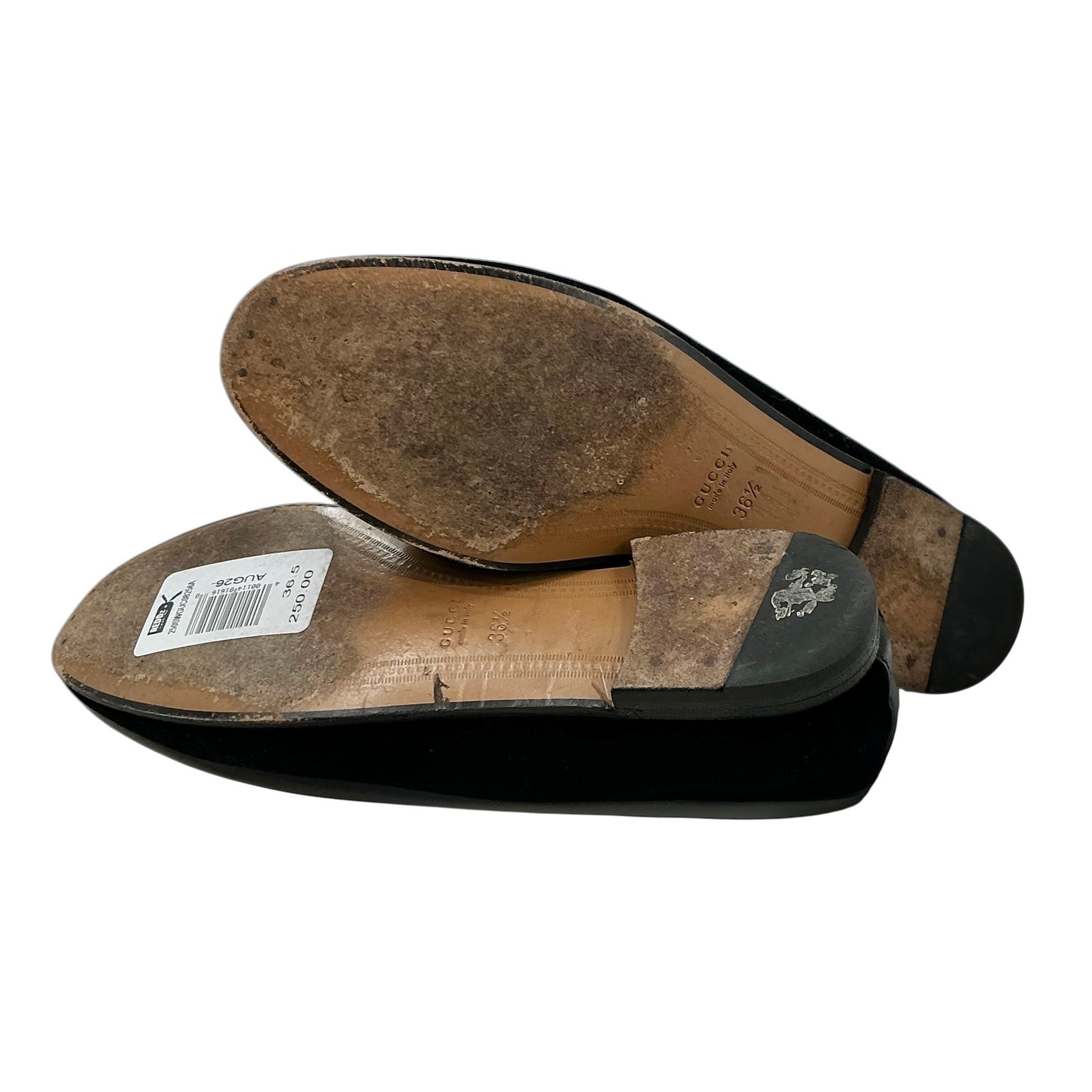 Gucci Jordaan Black Velvet Slip-On Flats with Gold Horsebit