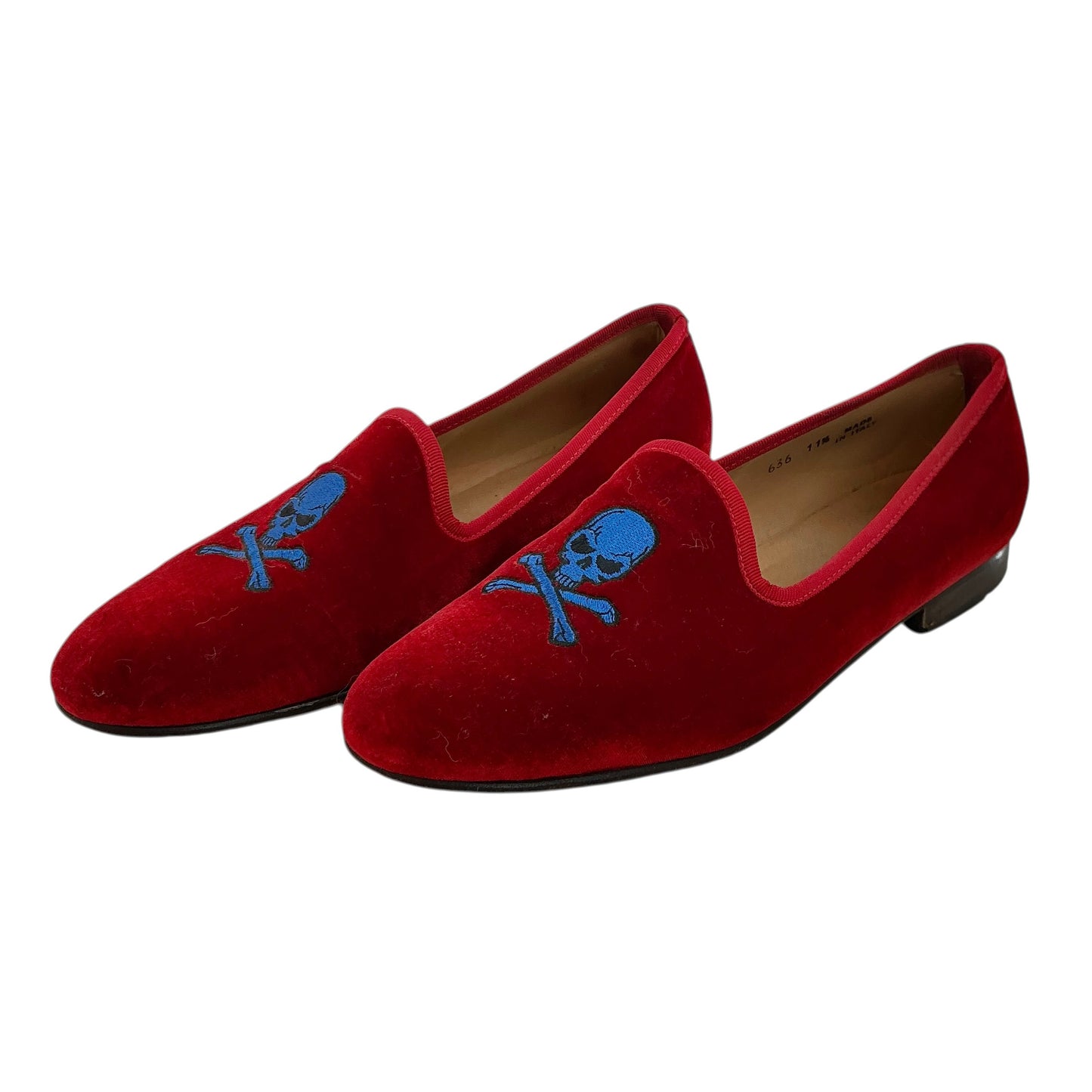 Del Toro Men's Red Velvet Skull & Bone Smoking Slipper Loafers