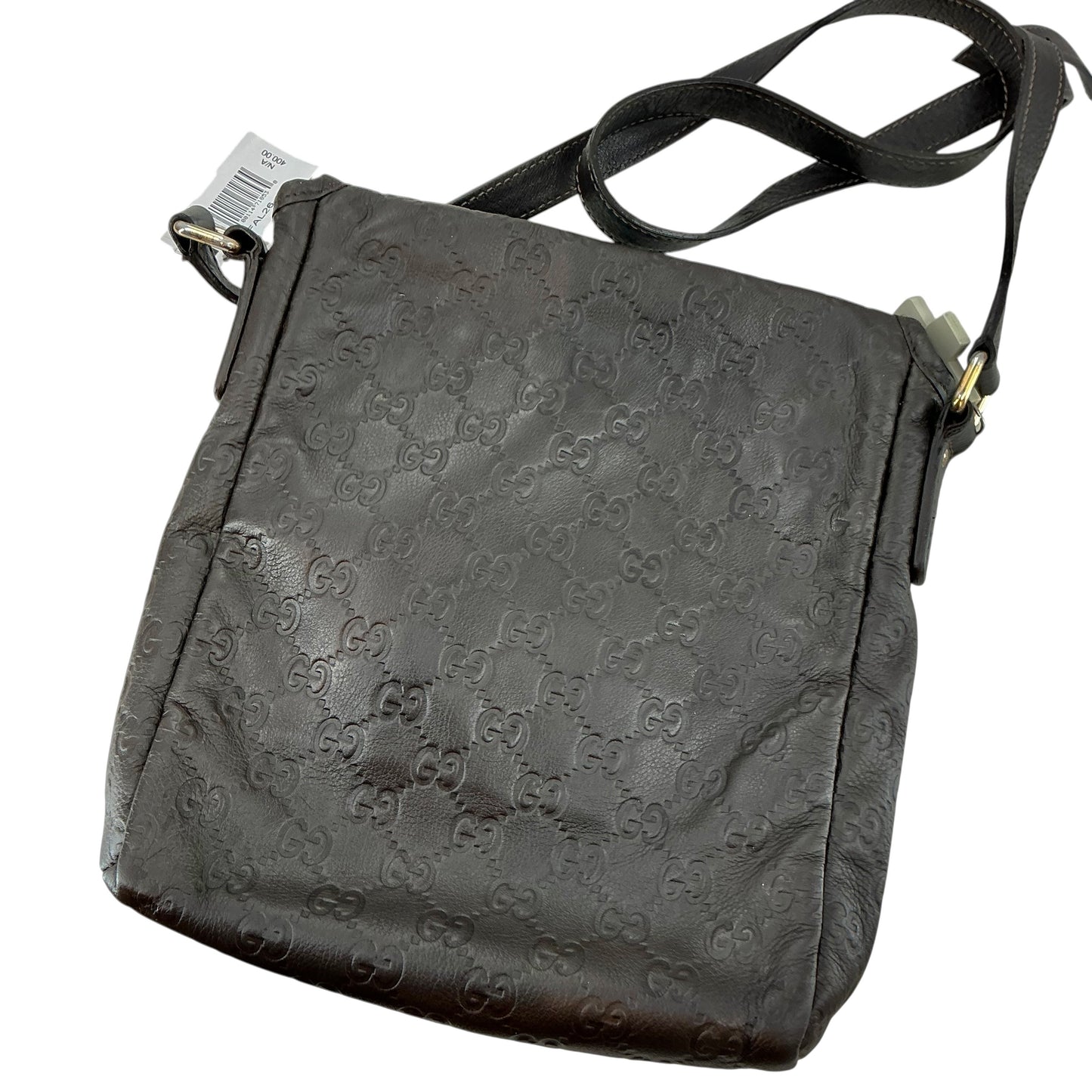 Gucci Dark Brown Guccissima Embossed Leather Flat Messenger Crossbody Bag