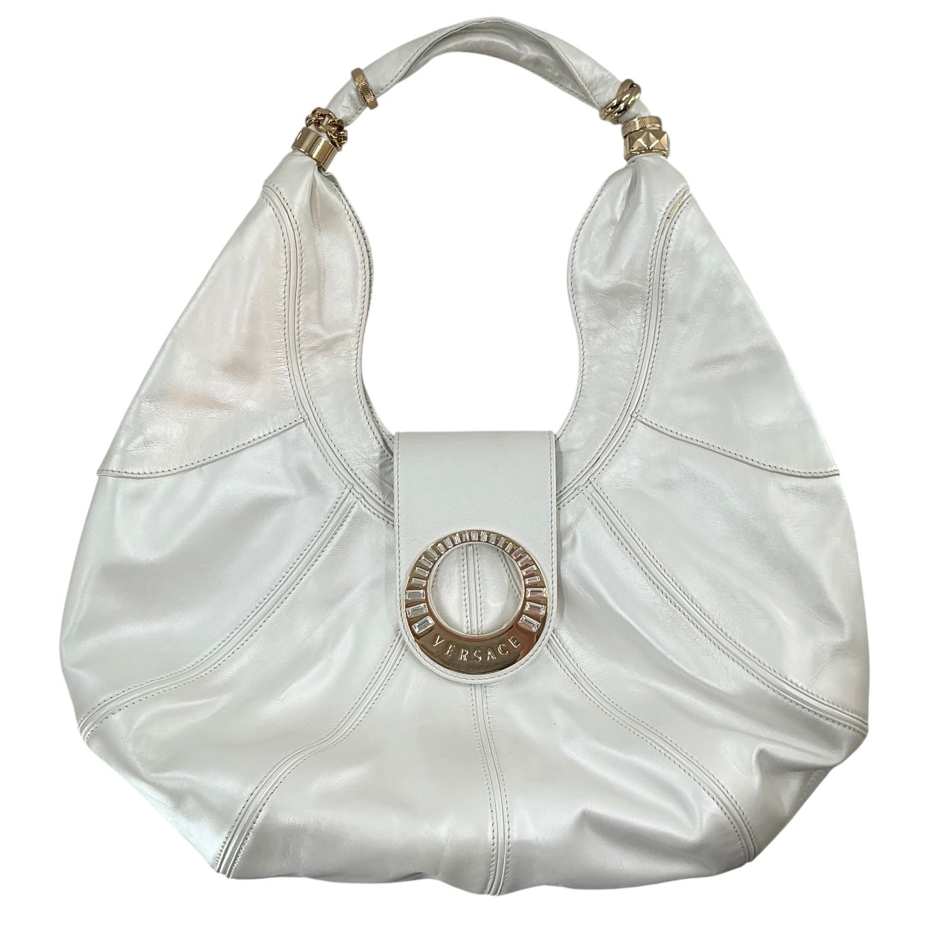 Versace White Leather Rings Hobo Bag
