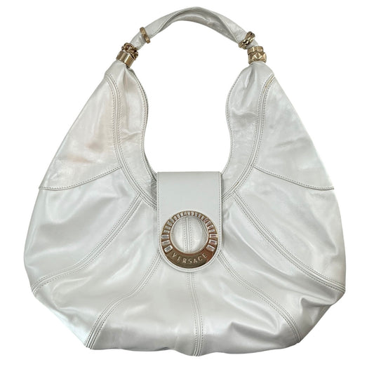 Versace White Leather Rings Hobo Bag