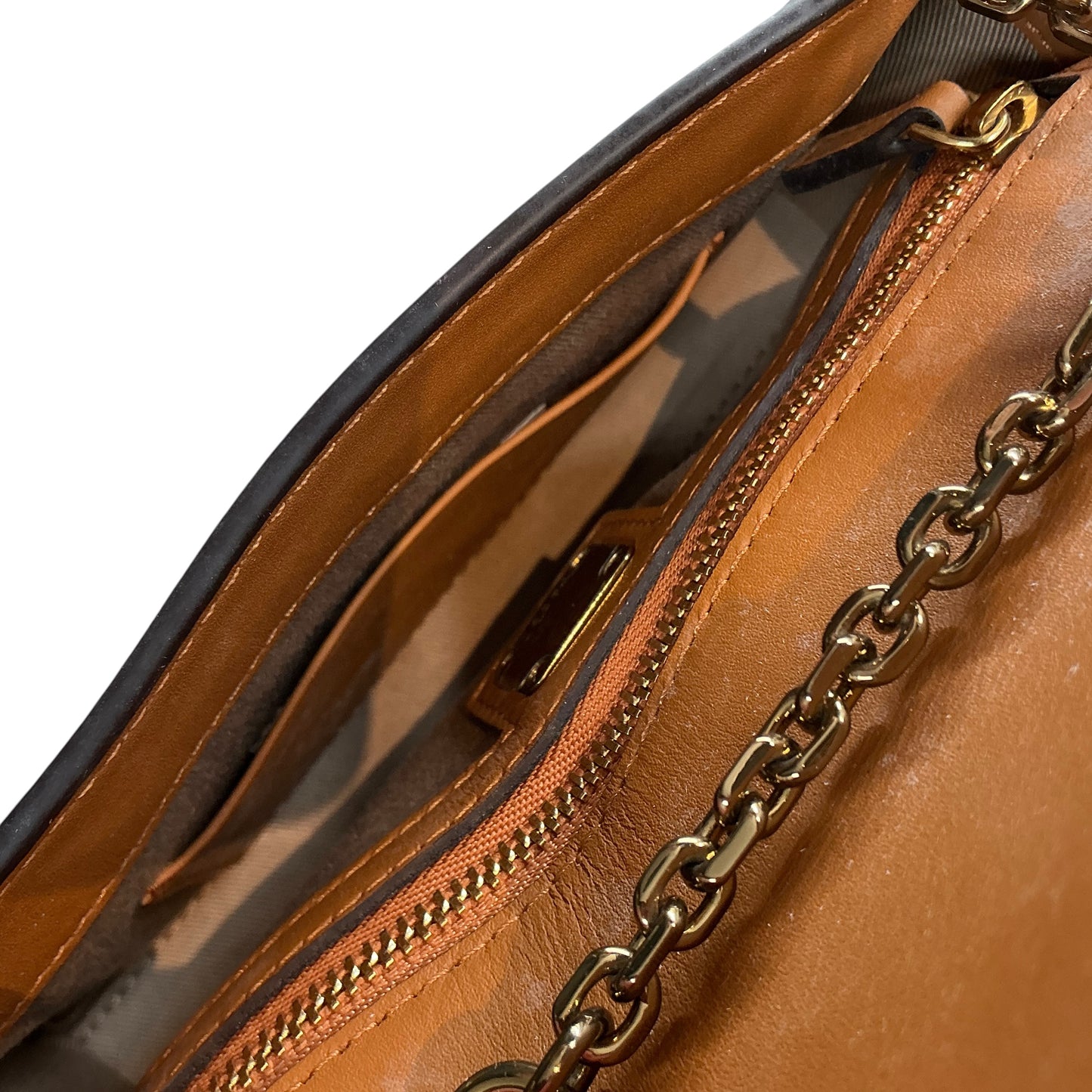 MCM Cognac Visetos Monogram Millie / Tracy Wallet on Chain Crossbody Bag