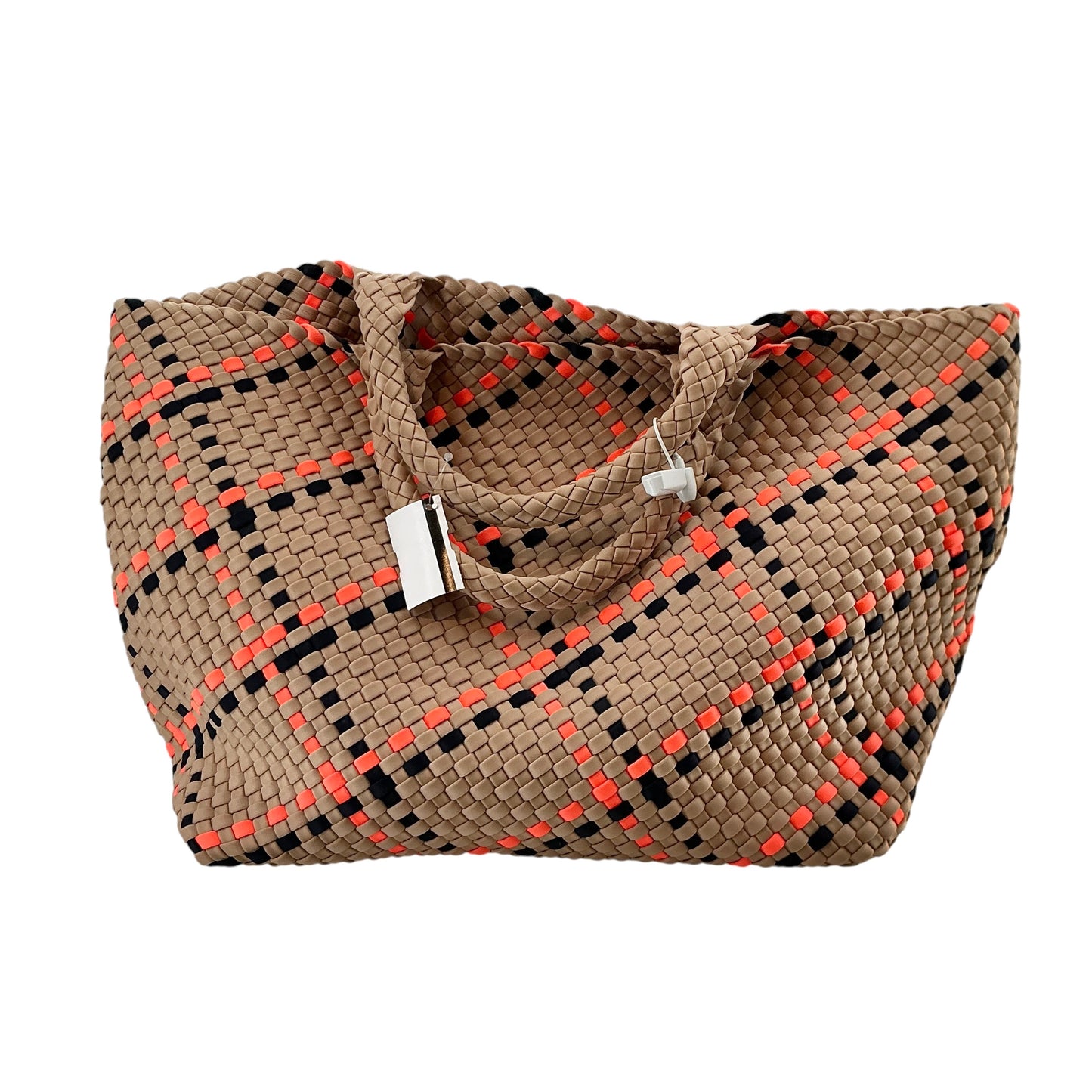 NAGHEDI St. Barths Large Handwoven Neoprene Plaid Tote Bag