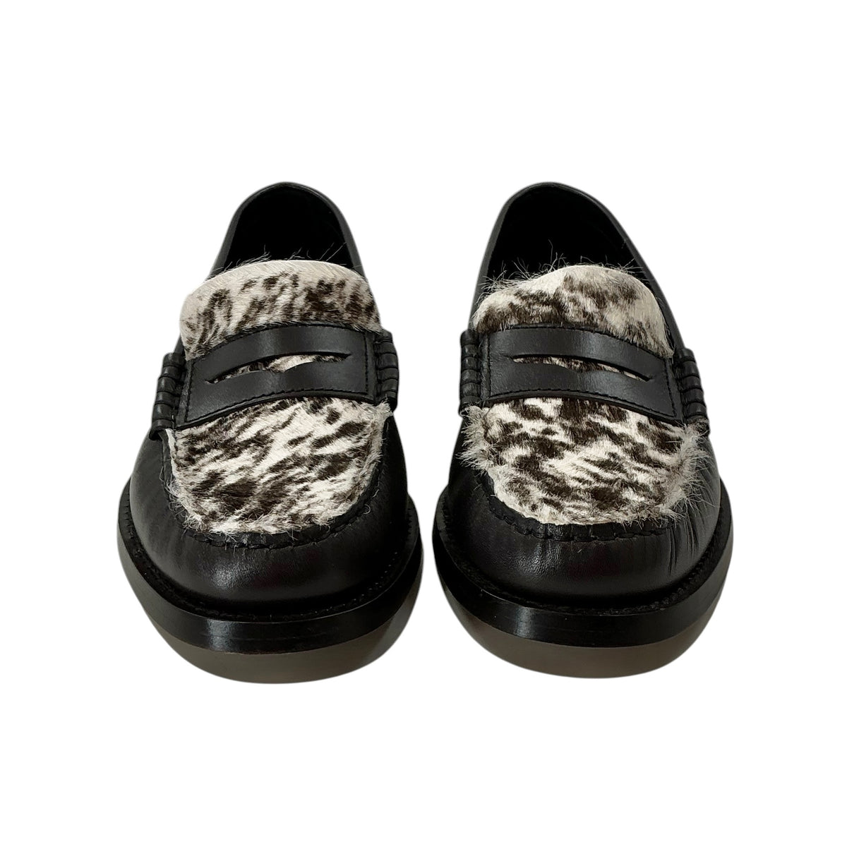 Tod's Iniez Black Leather & Spotted Pony Hair Penny Loafers