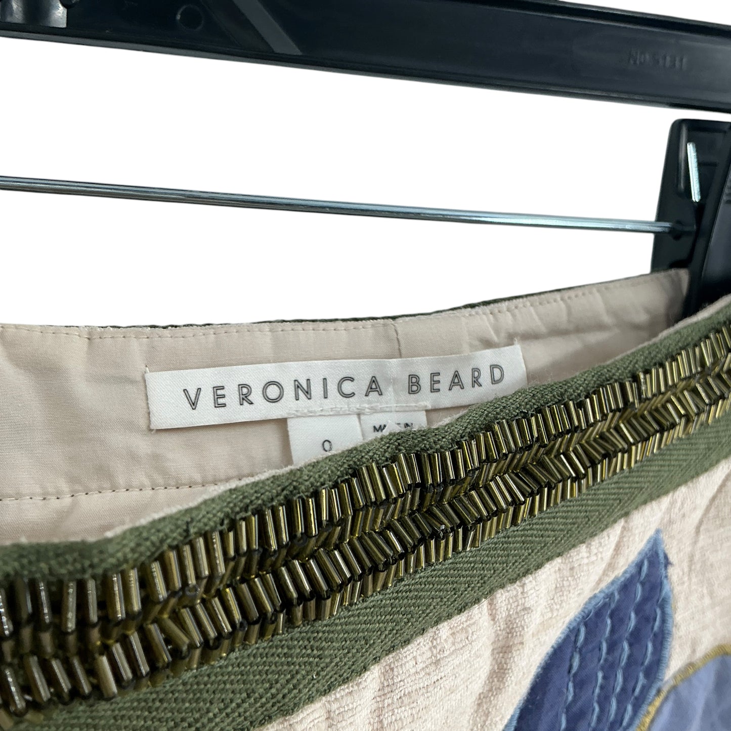 Veronica Beard Inga Embroidered Raw Silk Beaded Mini Skirt