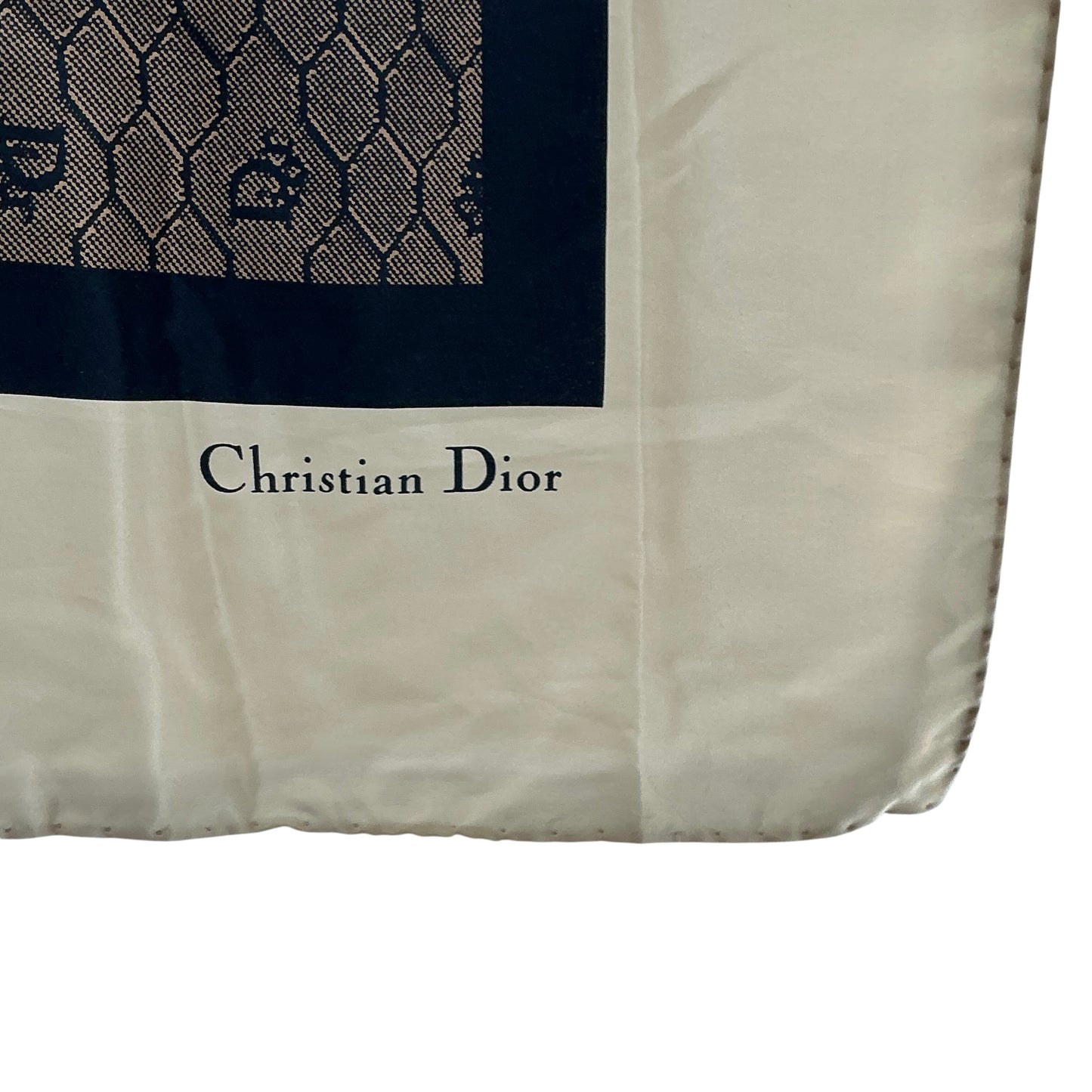 Vintage Christian Dior Silk Monogram Geometric Honeycomb Square Scarf