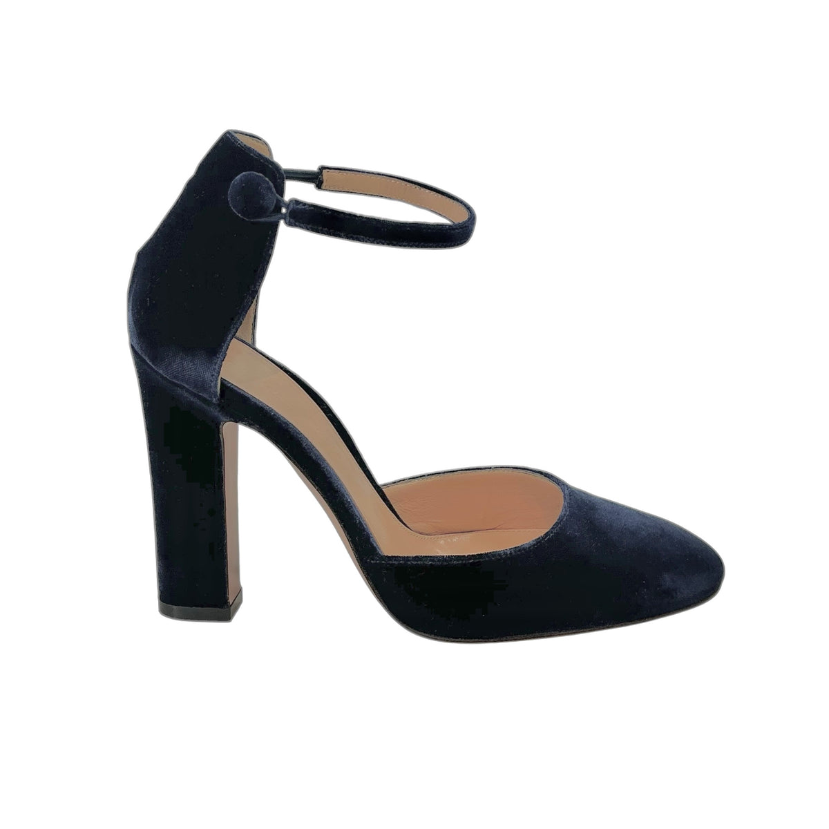 Gianvito Rossi Greta Velvet Ankle Strap Block Heel Pumps