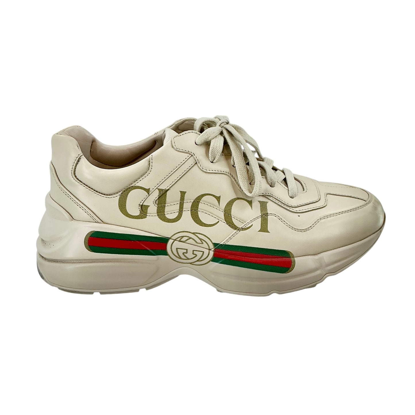 Gucci Ivory Leather Rhyton Vintage Web Logo Chunky Sneakers