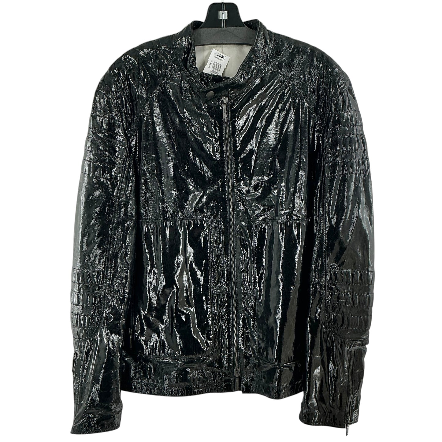 Jil Sander Black Glossy Textured Moto Blouson Jacket