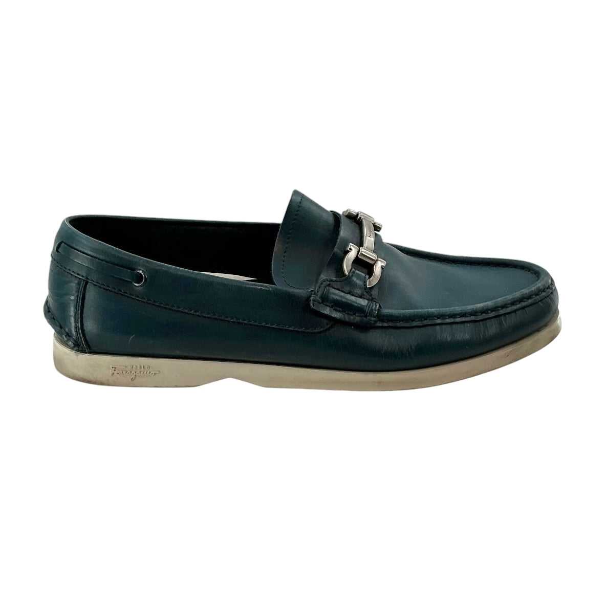 Salvatore Ferragamo Blue Leather Gancini Bit Loafers