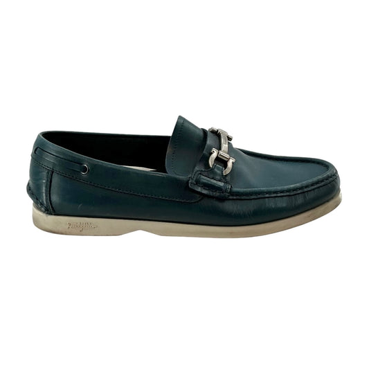 Salvatore Ferragamo Blue Leather Gancini Bit Loafers