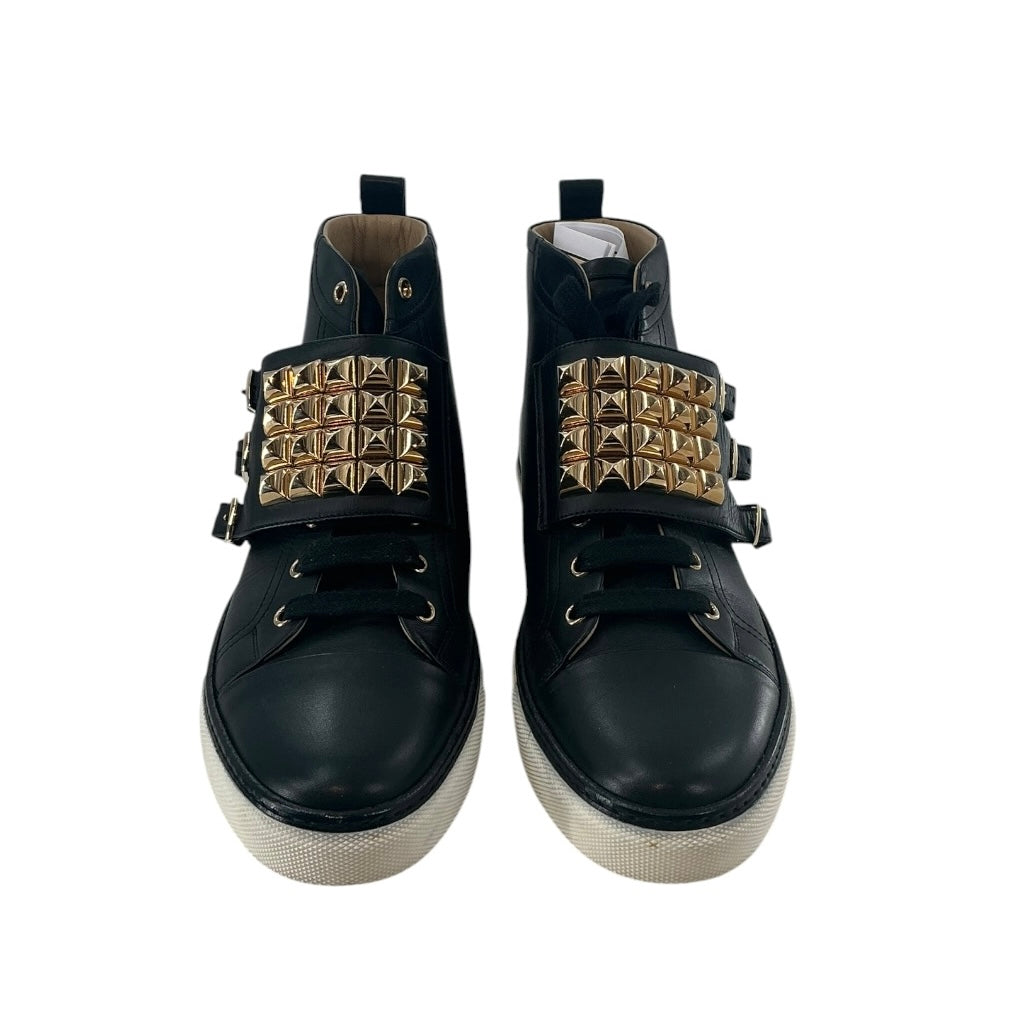 Hermès Lennox Studded Black Leather High Top Sneakers