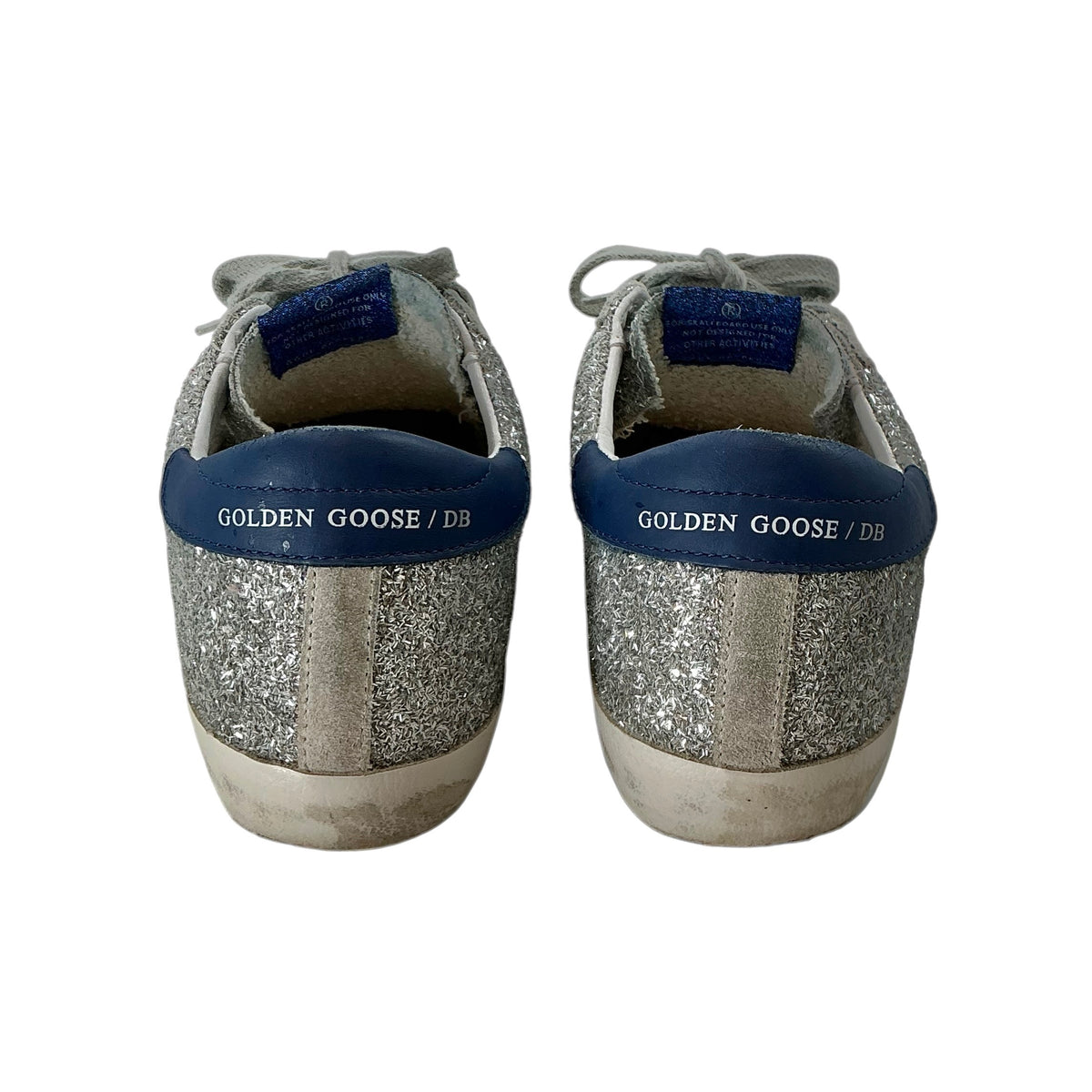 Golden Goose Superstar Silver Glitter Sneakers Blue Leather Heel