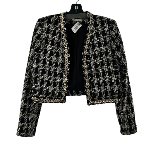 Alice + Olivia Black & White Tweed Chain-Link Accent Cropped Jacket