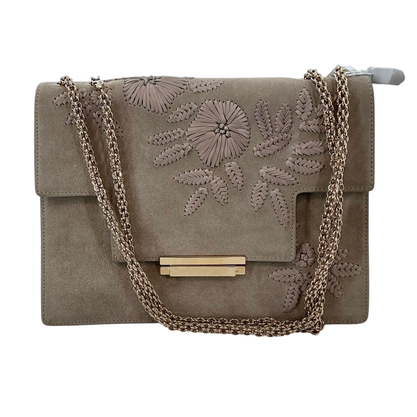 AERIN Resort Collection Embroidered Suede Shoulder Bag – Taupe/Grey