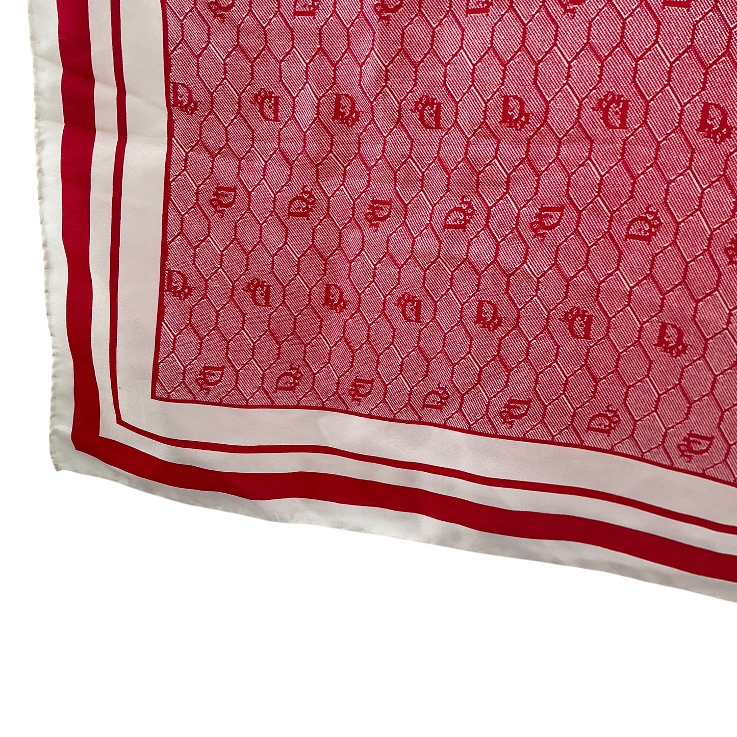 Vintage Christian Dior Red & White Monogram Honeycomb Silk Square Scarf