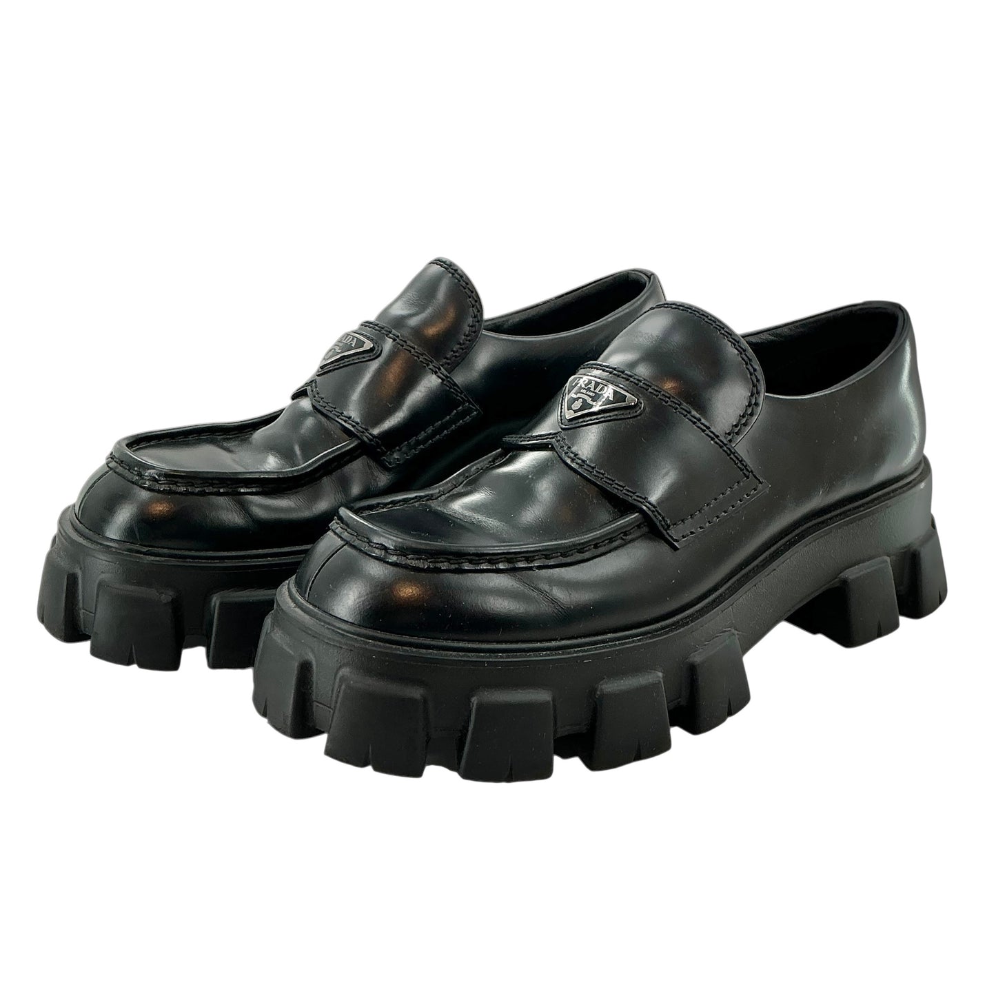 Prada Monolith Brushed Leather Loafers