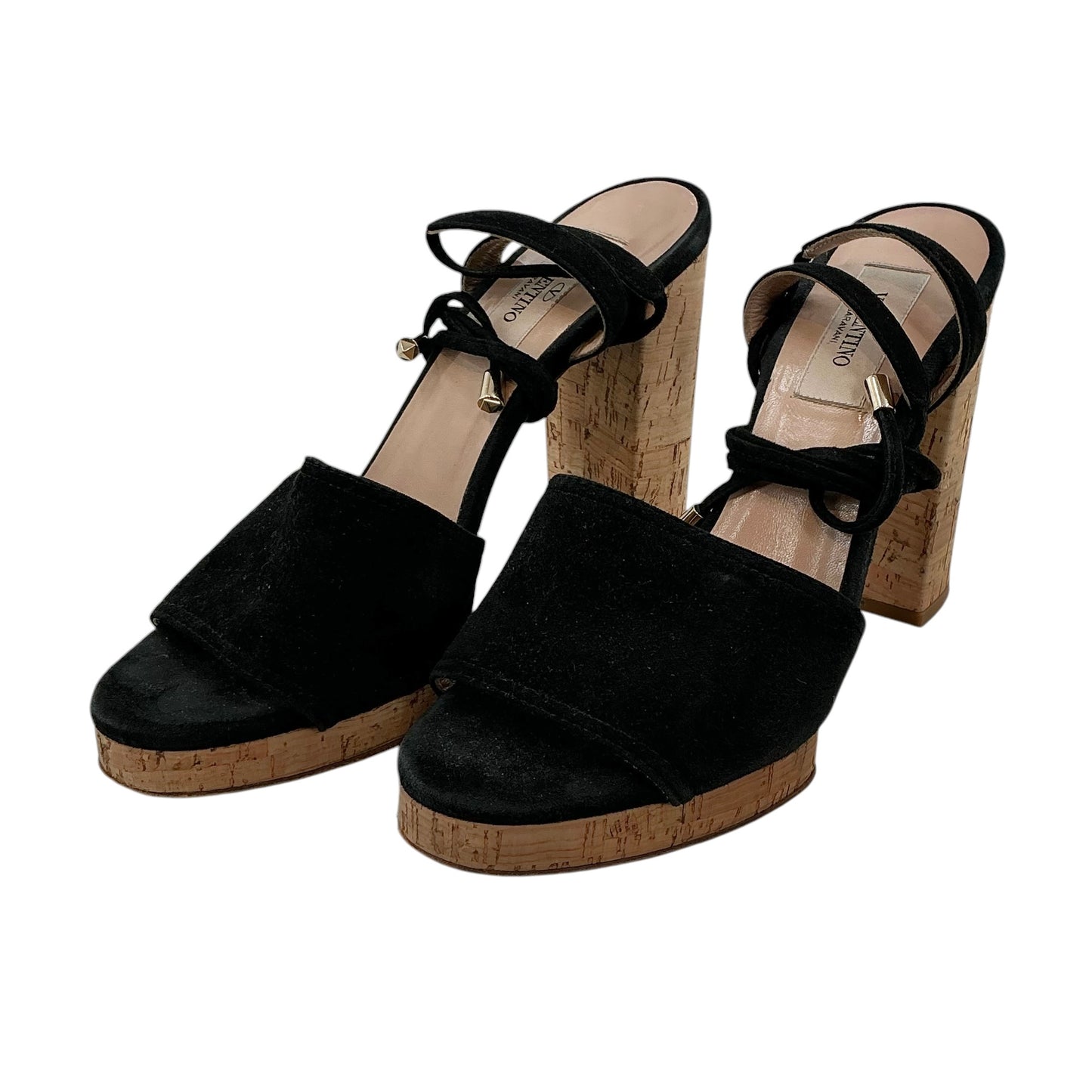 Valentino Garavani Black Suede Cork Platform Sandals