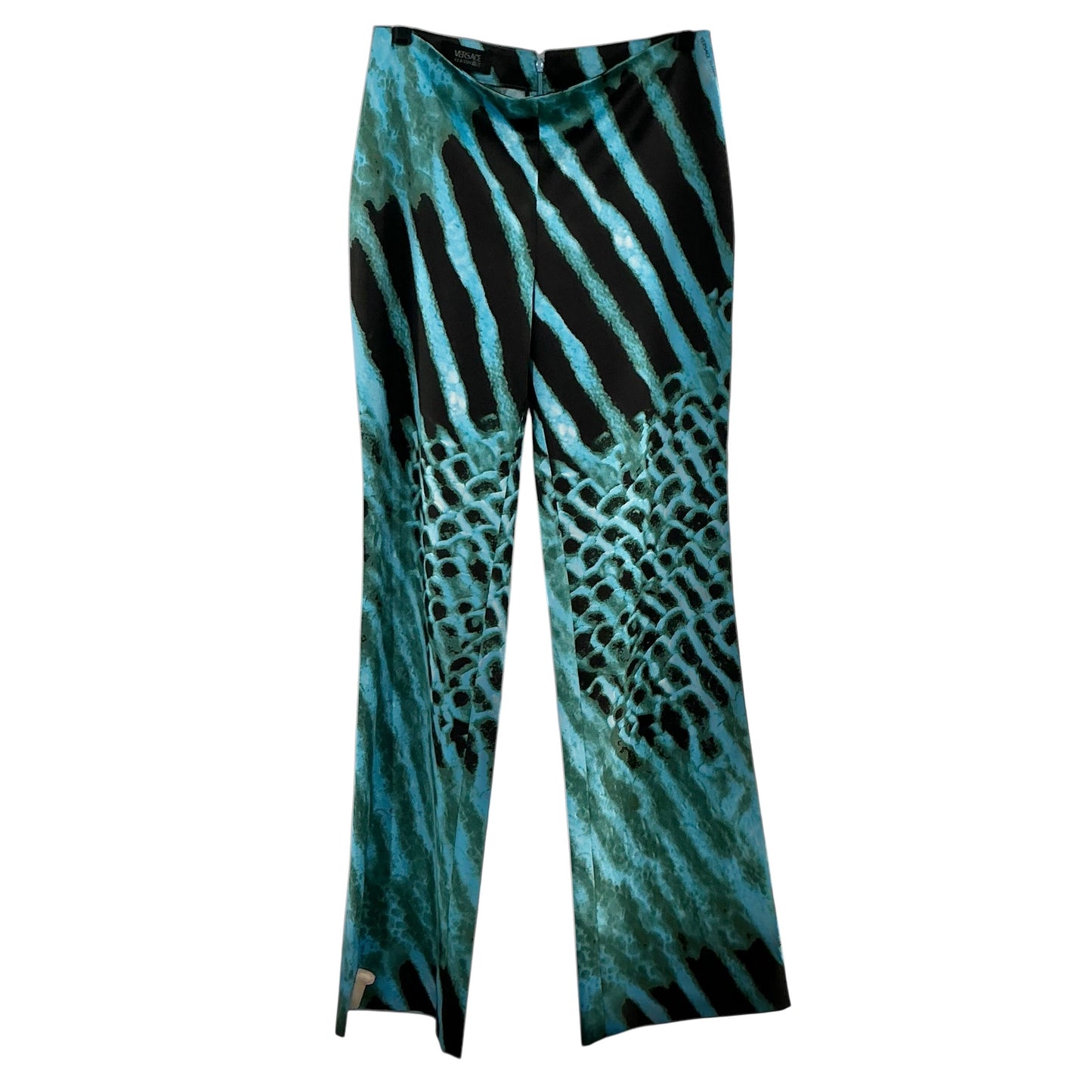 Versace Teal & Black Graphic Print Flared Trousers
