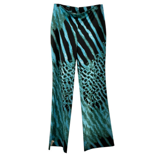 Versace Teal & Black Graphic Print Flared Trousers