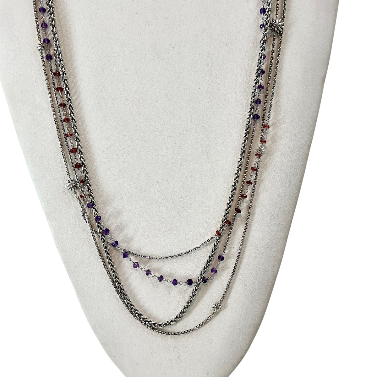 David Yurman Starburst Amethyst & Garnet Multistrand Necklace