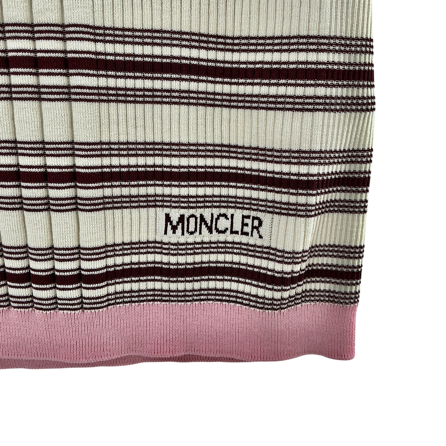 Moncler Women's Striped Ribbed-Knit Short-Sleeve Top – Burgundy/Pink/Cream