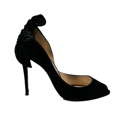Christian Louboutin Black Suede Barbara Peep-Toe Bow Pumps