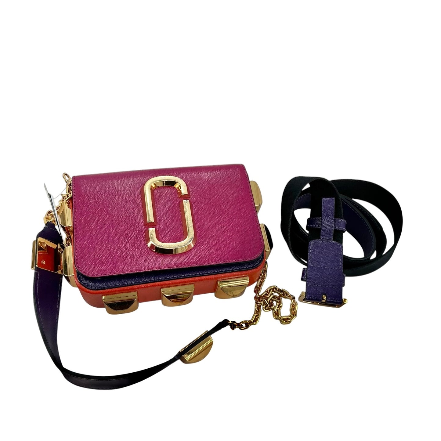 Marc Jacobs The Hip Shot Saffiano Leather Convertible Belt Bag / Crossbody — Magenta Pink & Gold Multi