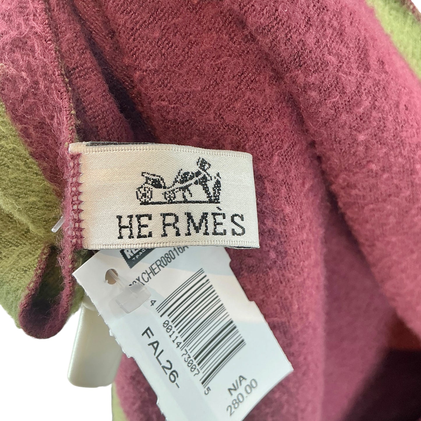 Hermès Wool Blend Poncho Blanket Wrap Scarf– Green & Burgundy Horse Motif