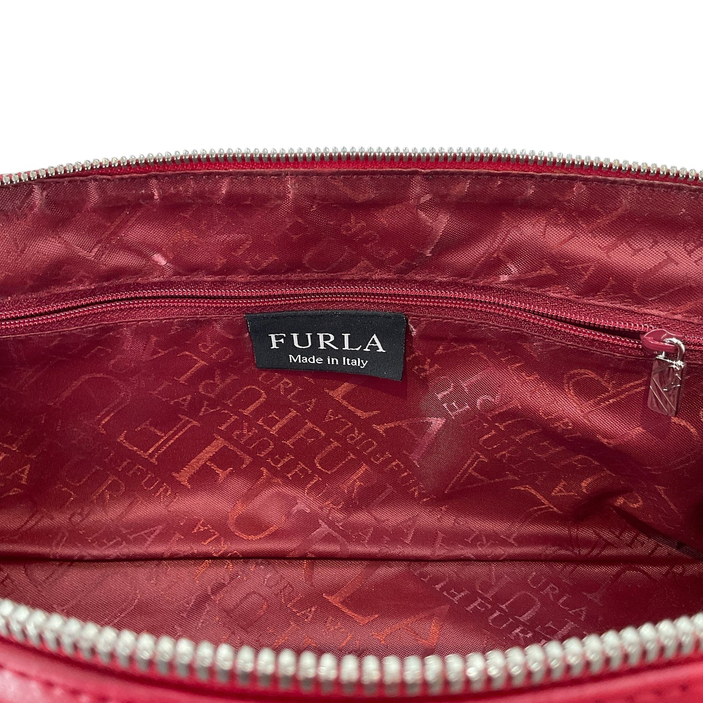 FURLA Red Smooth Leather Oblong Baguette Shoulder Bag