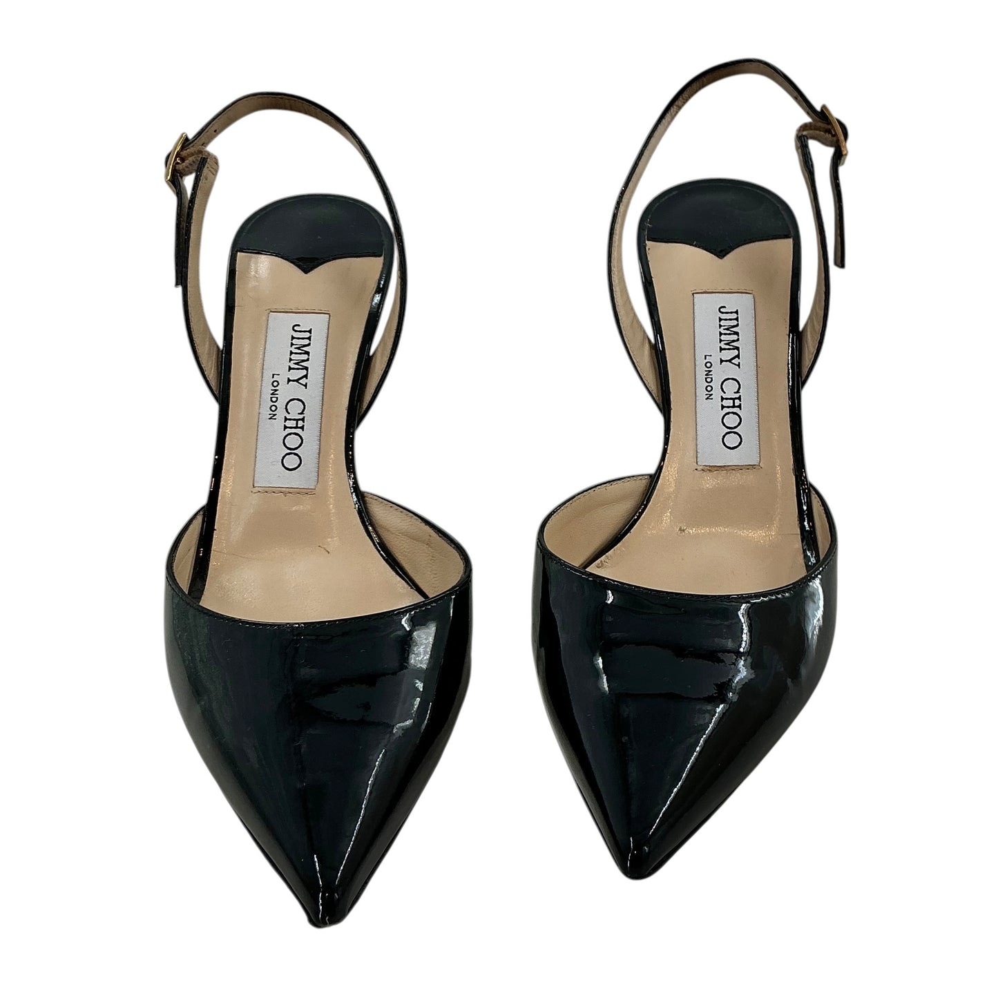 Jimmy Choo Black Patent Leather Tilly Slingback Pumps Pointed Toe