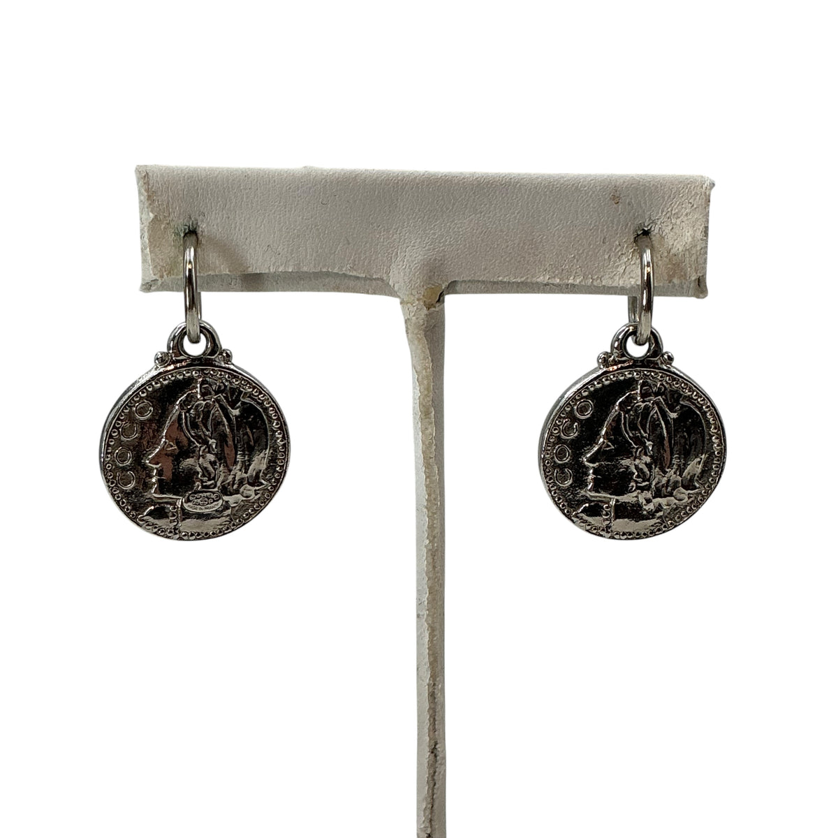 Vintage Chanel Silver Mademoiselle Coin Drop Earrings