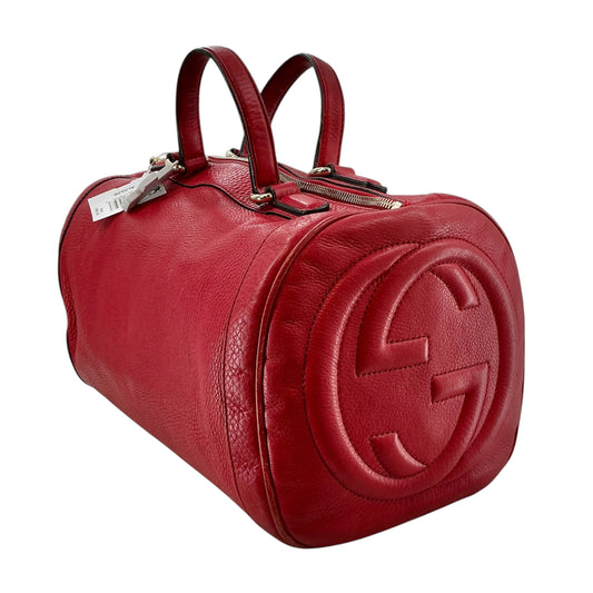 Gucci Red Pebbled Leather Soho Boston Bag Duffel