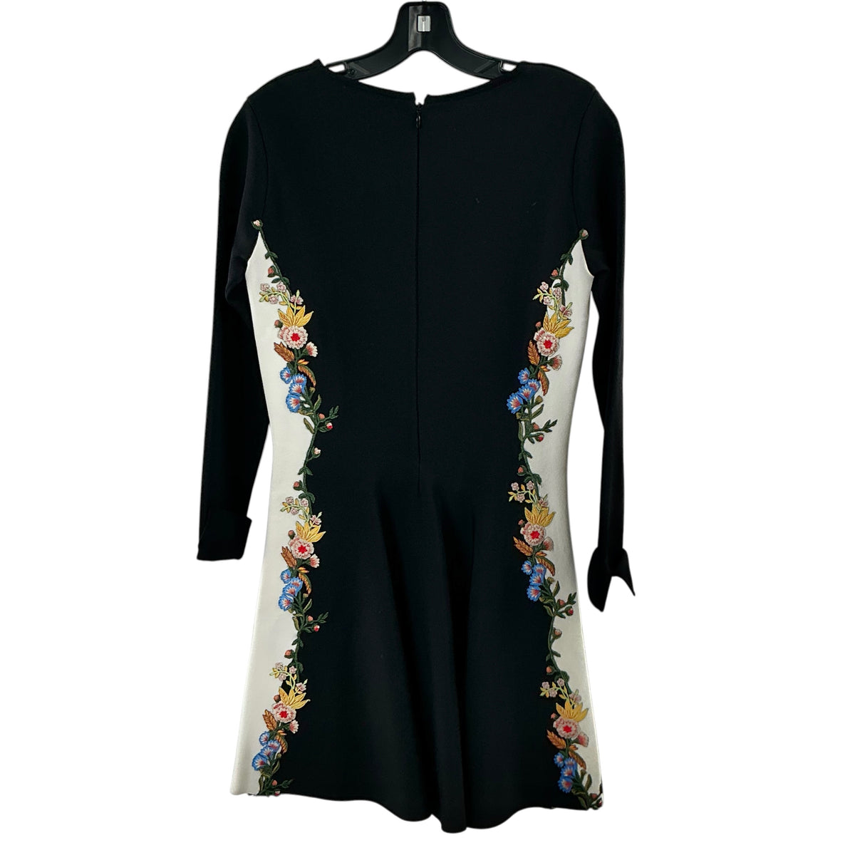 Oscar de la Renta Embroidered Paneled Fit & Flare Dress - Black/Ivory