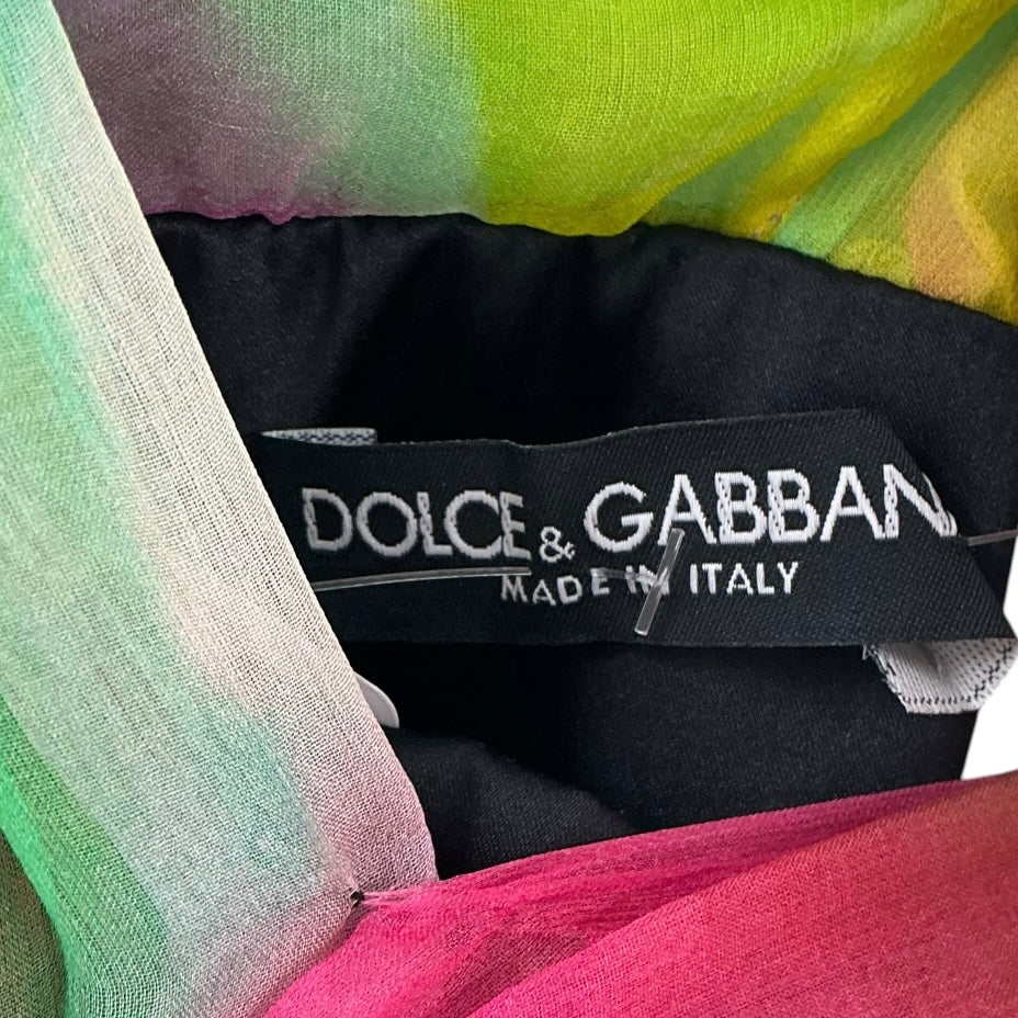 Dolce & Gabbana Rainbow Tie-Dye Silk Chiffon Mini Dress