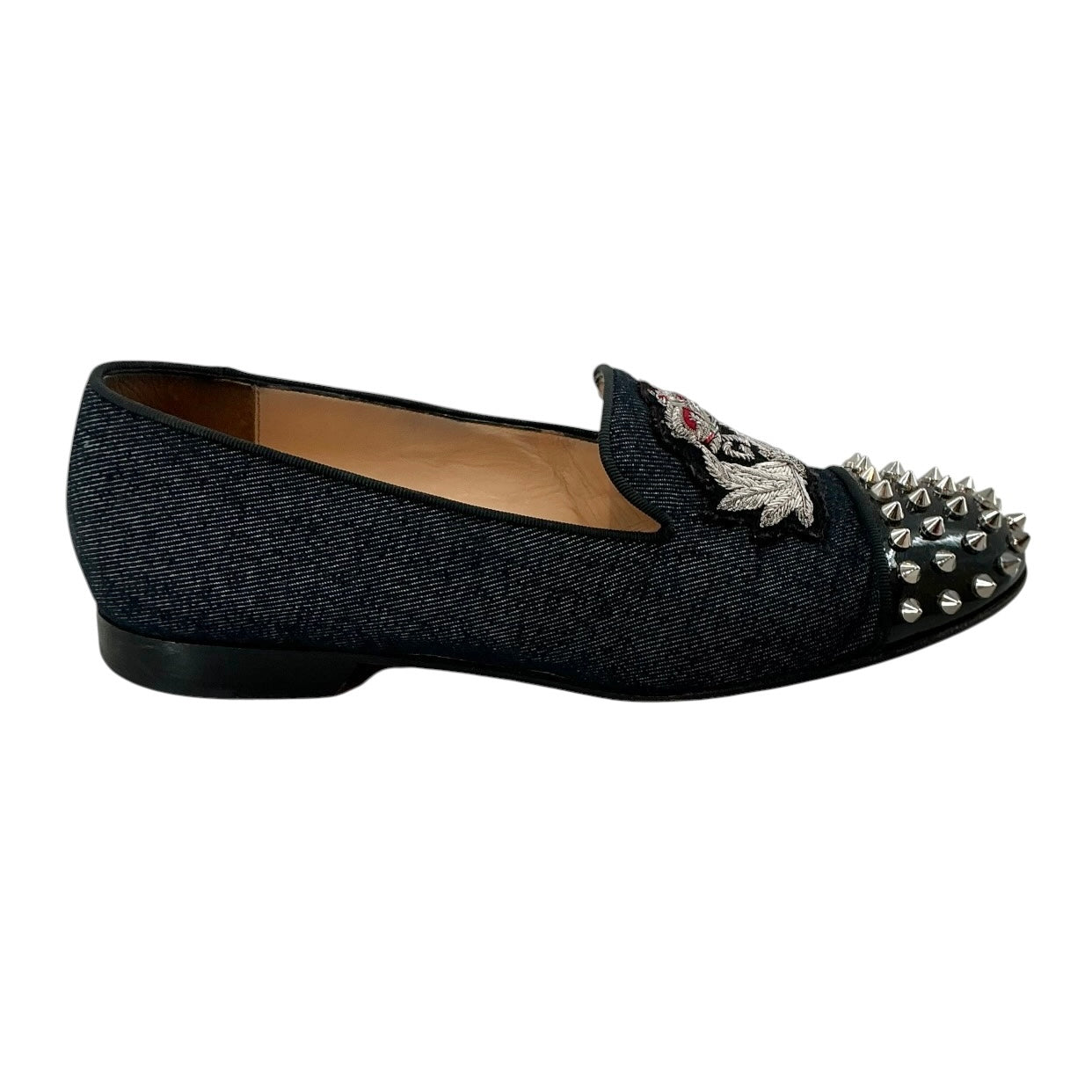 Christian Louboutin Denim Intern Flat Spiked Crest Loafers