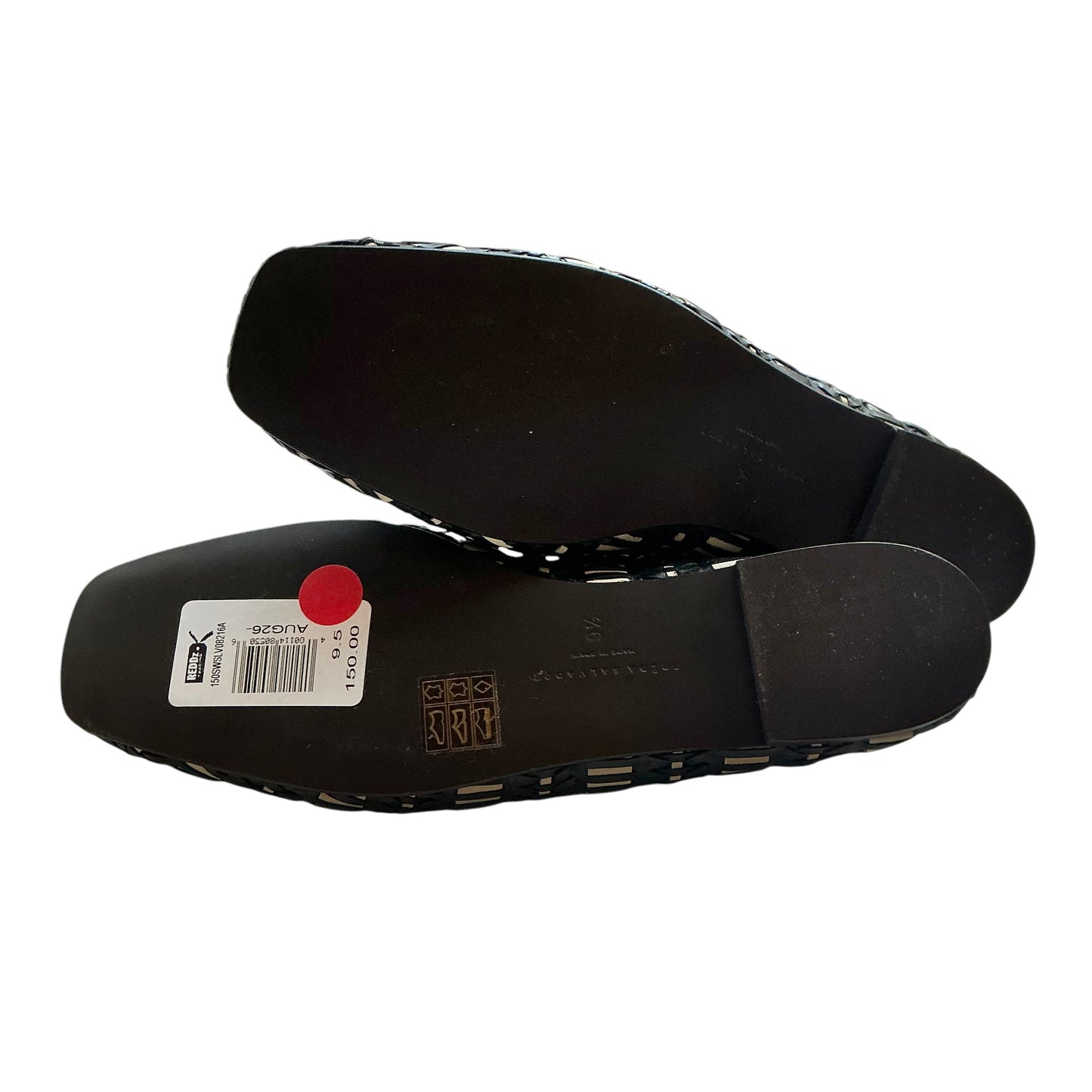 Freda Salvador Jada Black & Vanilla Woven Leather Square Toe Flats