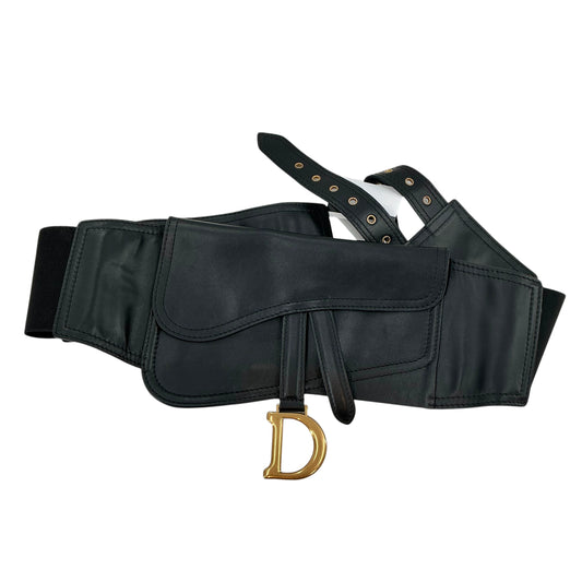 Christian Dior Black Leather Saddle Corset Belt Pouch