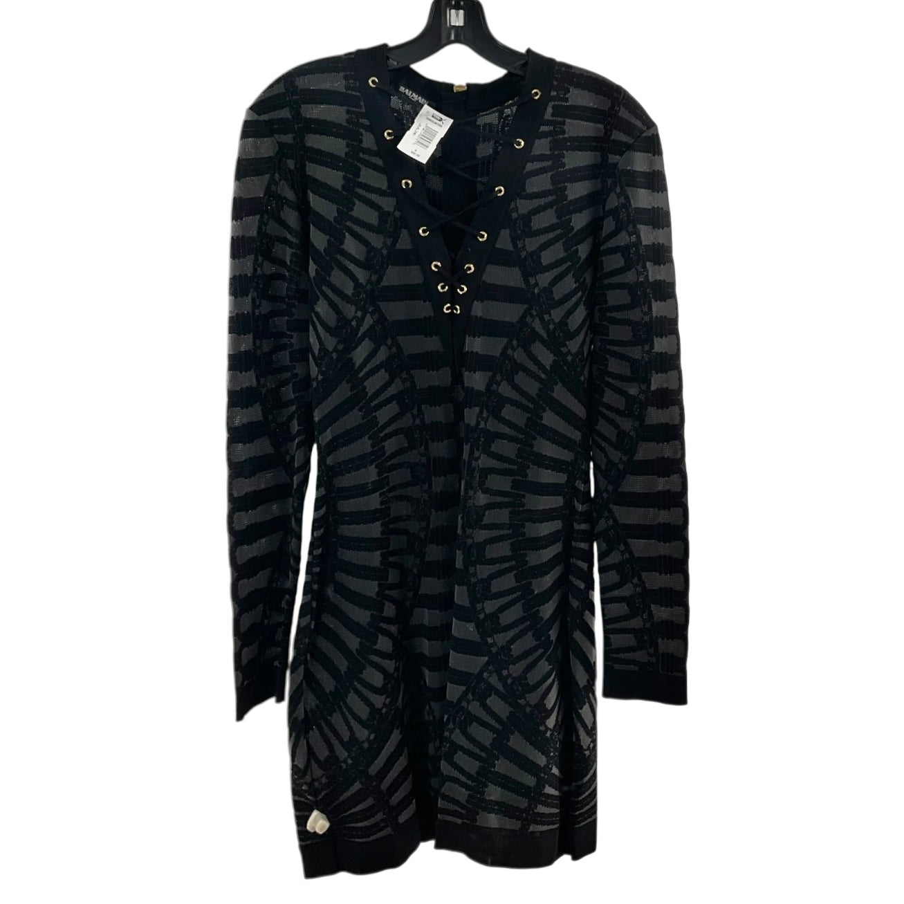 Balmain Black and Grey Laced Front Mini Dress