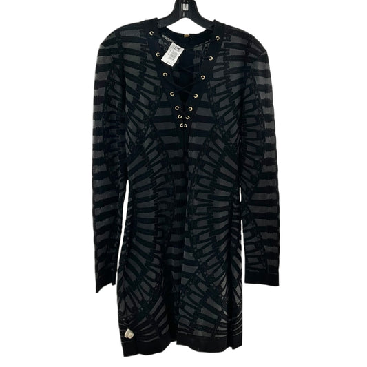 Balmain Black and Grey Laced Front Mini Dress