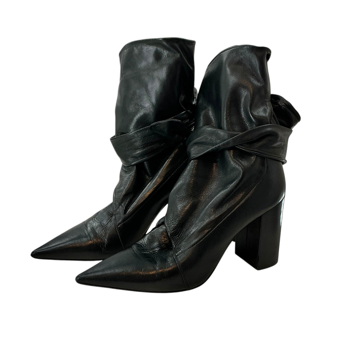 Christian Dior Black Lambskin Huggy Ankle Boots Pointed Toe Block Heel