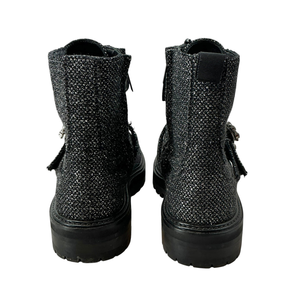 Jimmy Choo "Cora" Embellished Tweed Combat Boots