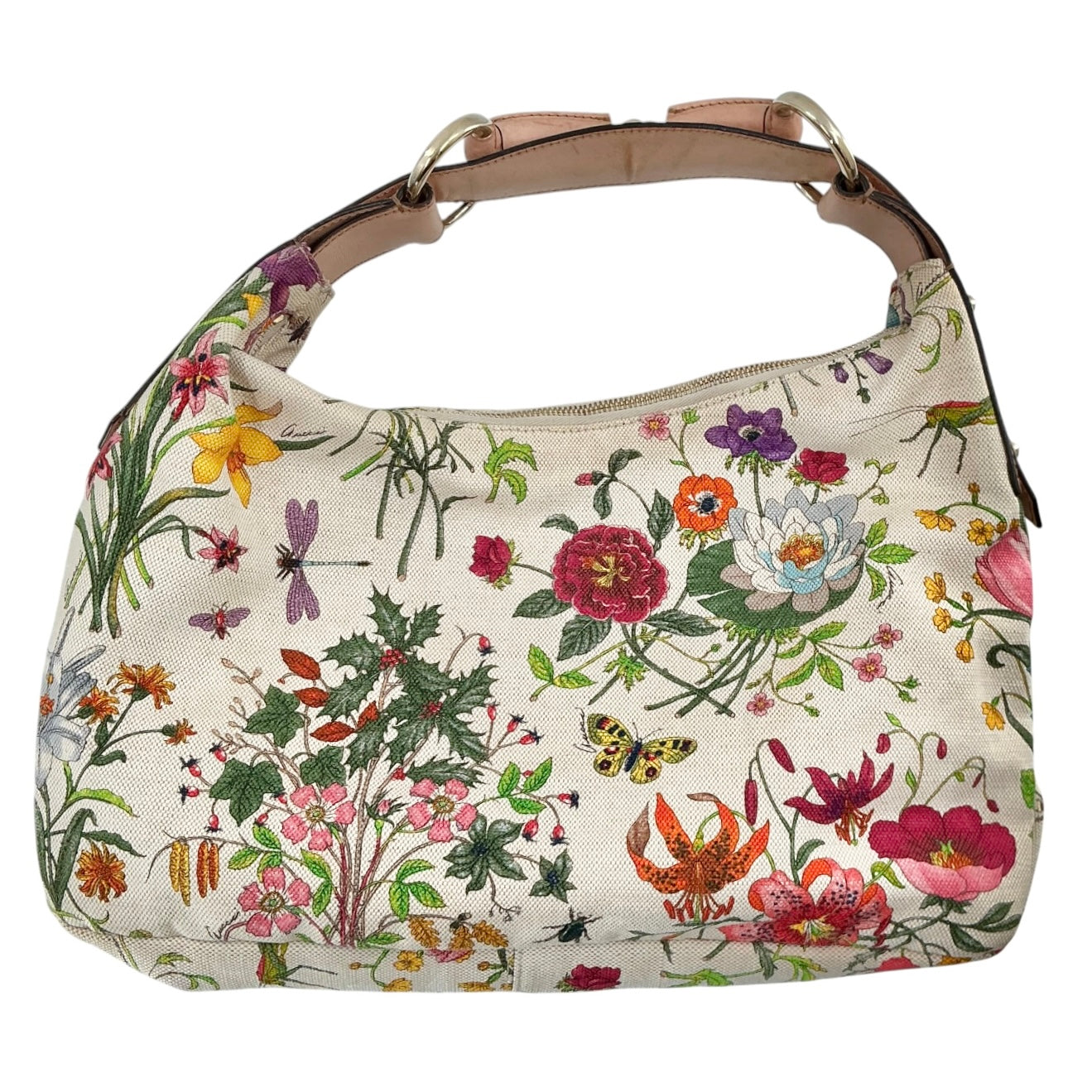 Vintage Gucci Flora Canvas Large Horsebit Hobo Bag
