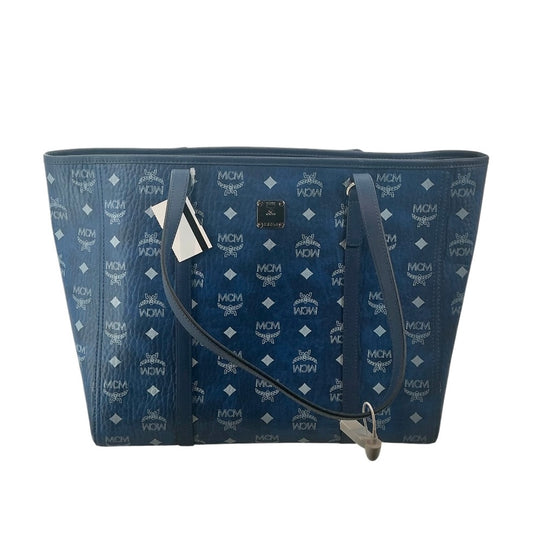 MCM Medium Toni Top-Zip Shopper in Blue Visetos